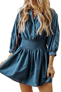 Smocked Button Front Mini Dress