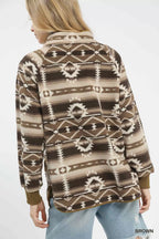 Umgee Womens Sweater Brown Aztec Print Sherpa High Neck Snap Pullover 94273973-cf37-4c24-bba3-7dc34c42b21e-Max-Origin Trendsi