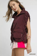 Umgee Womens Nylon Vest Burgundy Drawstring Hem Outwear with Pockets 9431eace-e567-41dd-bd1f-1ffb65790d51-Max-Origin Trendsi