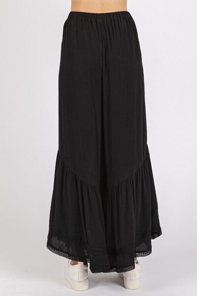 Mittoshop Black Wide Leg Pants Lace Ruffle Asymmetric Hem