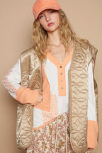 POL Womens Quilted Vest Coat Mocha Gold Front Zipper Floral with Front Pockets 94480dc4-9f07-4c11-8337-a3fe5350a706-Max-Origin Trendsi