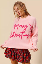 SO ME Womens Sweater Pink Merry Christmas Tinsel Lettering Pullover 9460ecdffbb548b3b4cf95eaa6fd104c-Max-Origin Trendsi