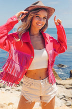 BiBi Jacket Rhinestone Fringe with Studed Collar Tasseled Fuchsia Pink 94780edac74444cfa2ce5f10d5481cbc-Max-Origin Trendsi