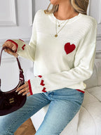 Women's Sweater White Heart Pattern Dropped Shoulder Long Sleeve Pullover 947b2002878e4127a9cde8c051e72ff0-Max-Origin Trendsi