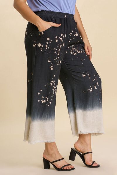 Umgee USA Linen Blend Pants Wide Leg Women's Bleach Dip Dye Black Raw Hem 9489ac73-7b42-442a-8022-bf3505e10607-Min Trendsi