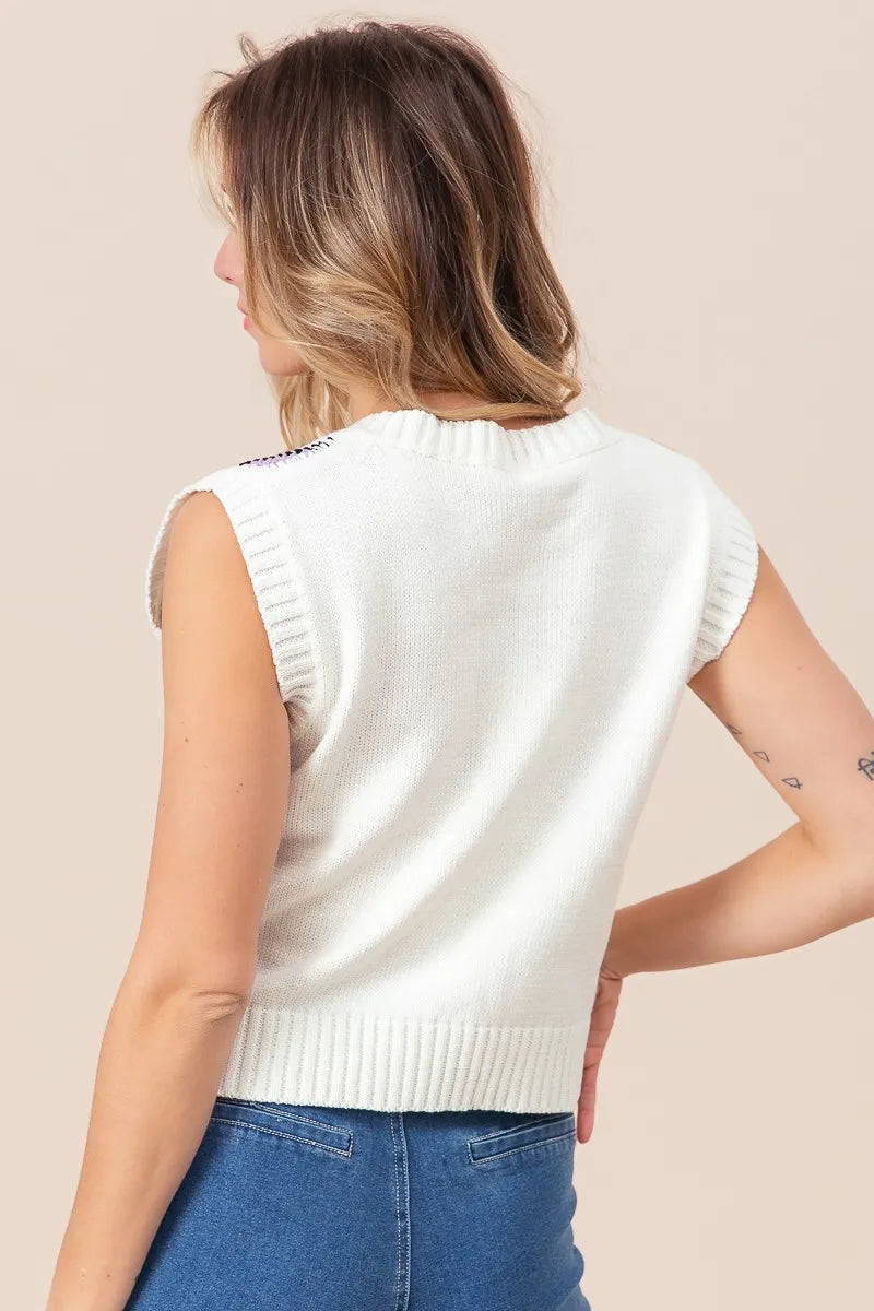 BiBi Sweater Vest Ivory Diamond Granny Multicolor Square Ribbed Knit Top 949327afe8354dba9d1d0b607f5d8de9-Max-Origin Trendsi