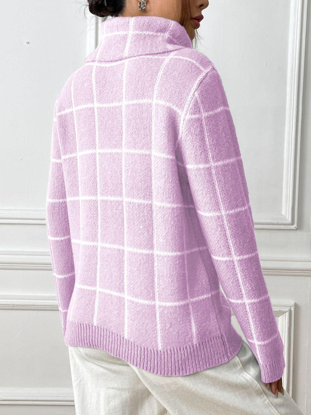 Plaid Sweater Turtleneck Knit Long Sleeve Knitwear 94ac54c4-e4b4-4218-858d-06135ed058c6-Max Trendsi