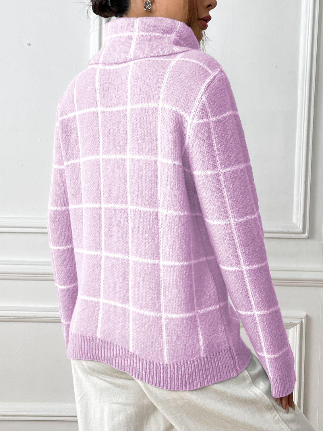 Plaid Sweater Turtleneck Knit Long Sleeve Knitwear 94ac54c4-e4b4-4218-858d-06135ed058c6-Max Trendsi