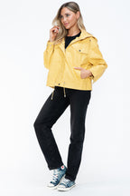 How Dare U Women PU Leather Jacket Drawstring Hem Zip Up Jacket Yellow 94acbb7a-a7a1-4c24-bcb5-1e4fda62d333-Max Trendsi