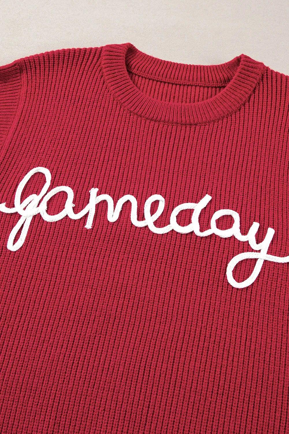 Burgundy Sweater Top GAME DAY Embroidered Round Neck Sleeveless