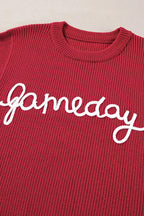 Burgundy Sweater Top GAME DAY Embroidered Round Neck Sleeveless 94b05547-41bc-4b7b-a1a5-32caad498208-Max Trendsi
