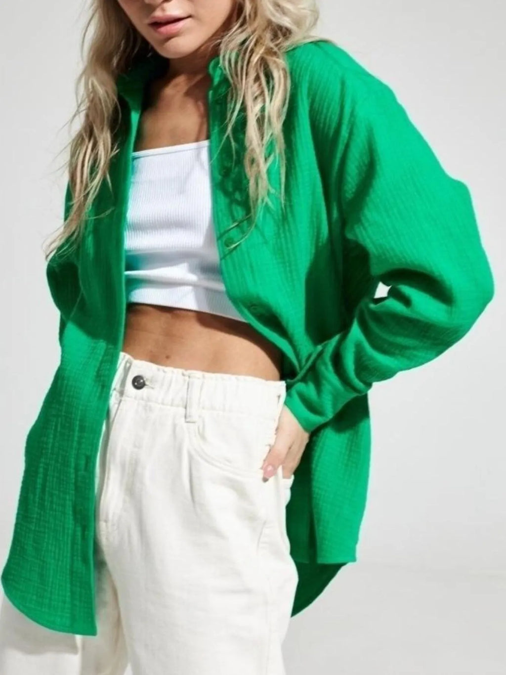 Women's Shirt Texture Oversized Button Up Long Sleeve Top 94d2b545-0cc2-4e98-b982-5948bcc02f49-Max-Origin Trendsi