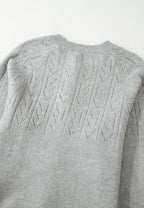Gray Cardigan Woolen Blend Openwork Button Down Long Sleeve Knitwear 94e072c7-f795-49a8-bea1-90c1367208d2-Max Trendsi
