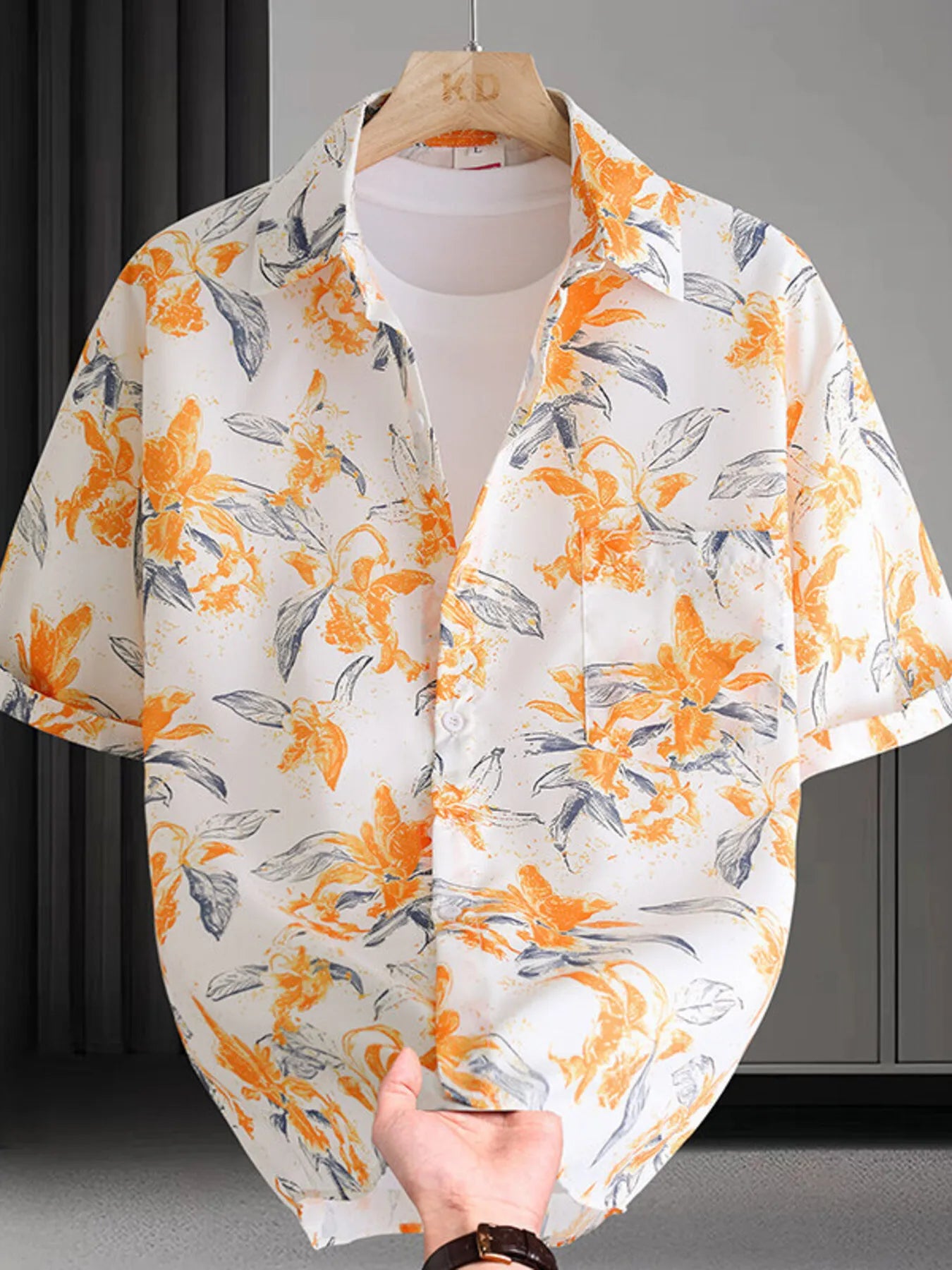 Men's Shirt Hawaiian Colorful Print Short Sleeve Button Up Top Gold 94f5e5e5ba804d3d87c94a2b785ce54e-Max-Origin Trendsi