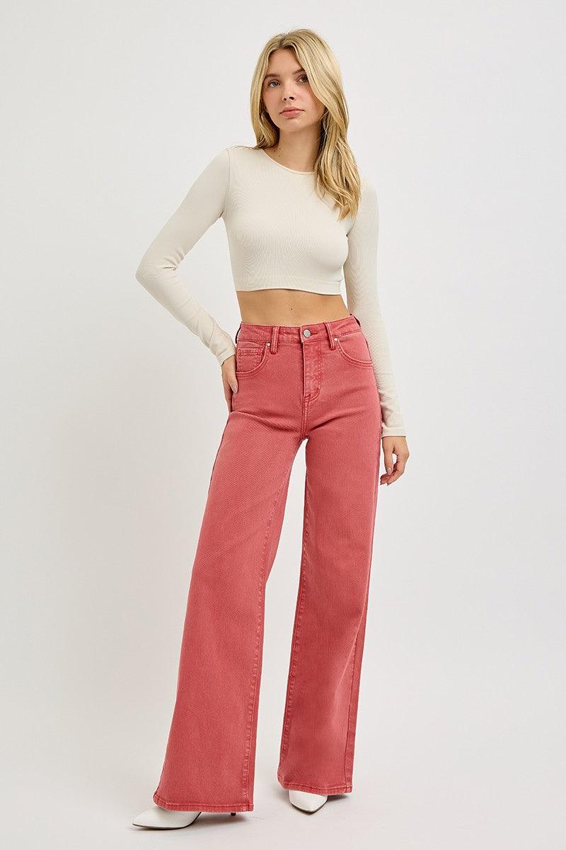 RISEN Brick High Rise Tummy Control Wide Leg Jeans