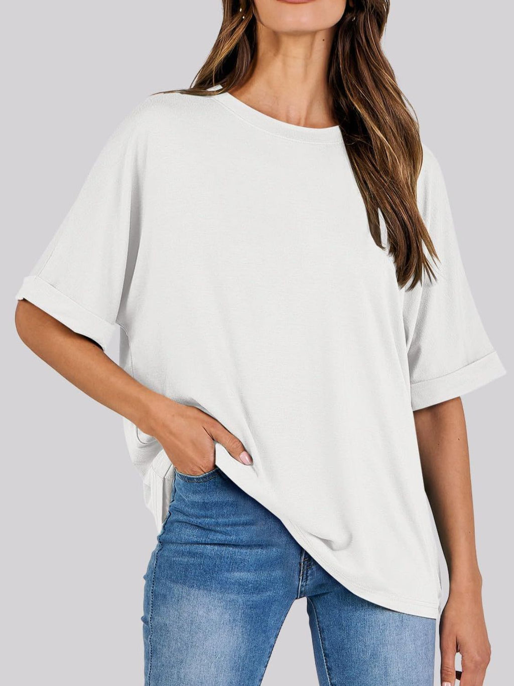Women T-Shirt Round Neck Half Sleeve Oversized Cotton Blend Basic Style 95075583-9fa8-4a1b-9783-e7171c251dd6-Max Trendsi