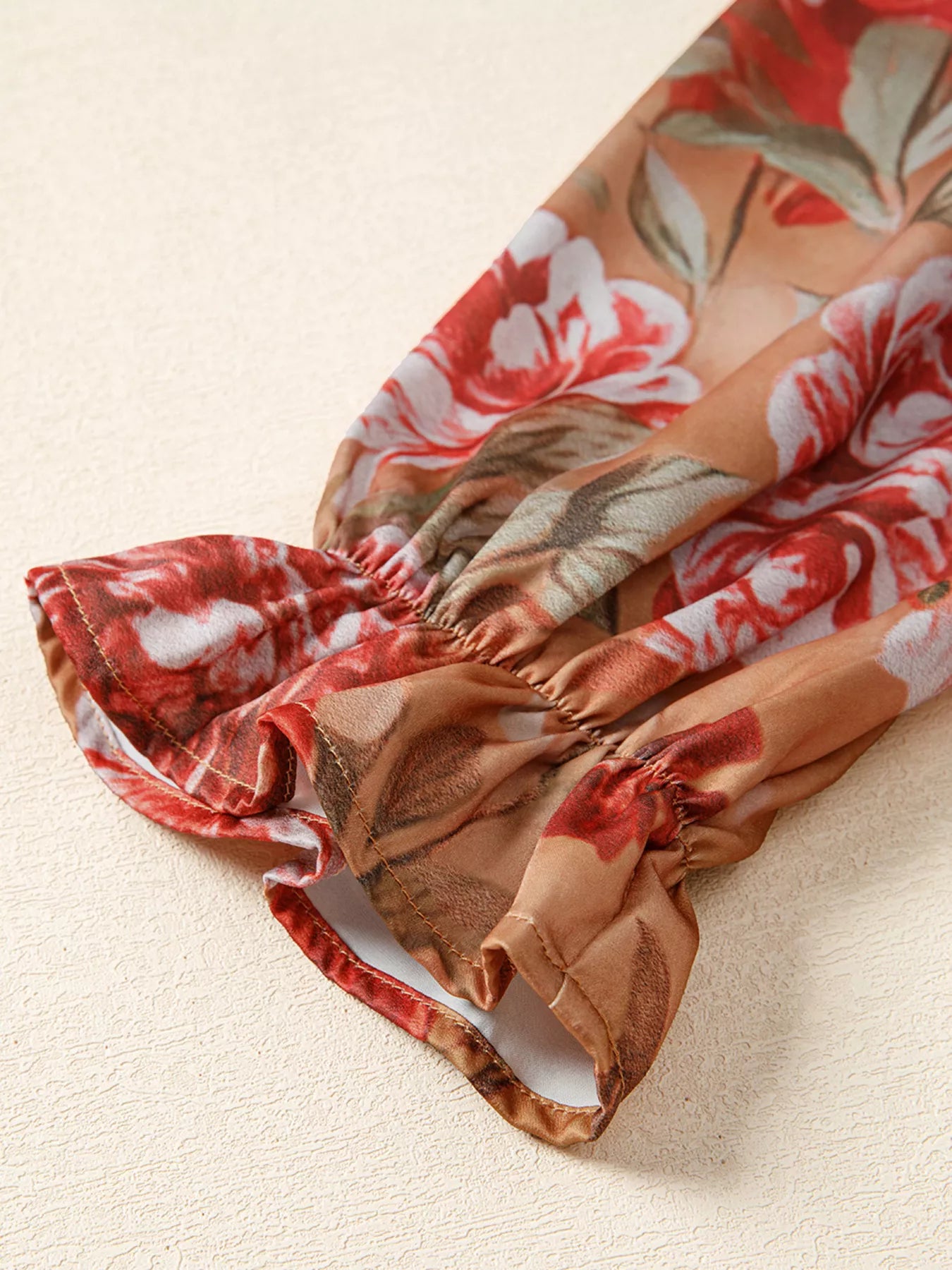 Ruffle Mini Dress Floral Print Half Button Flounce Long Sleeve 9509149287d64e468e310159ad5ff62b-Max-Origin Trendsi