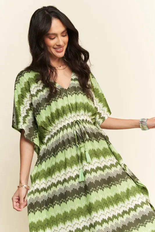 Davi & Dani Midi Dress Sage Green Multi Color Wavy Tie Waist Flowy Sleeve 95136e4d6d254db197e7aafcf854eb69-Max-Origin Trendsi