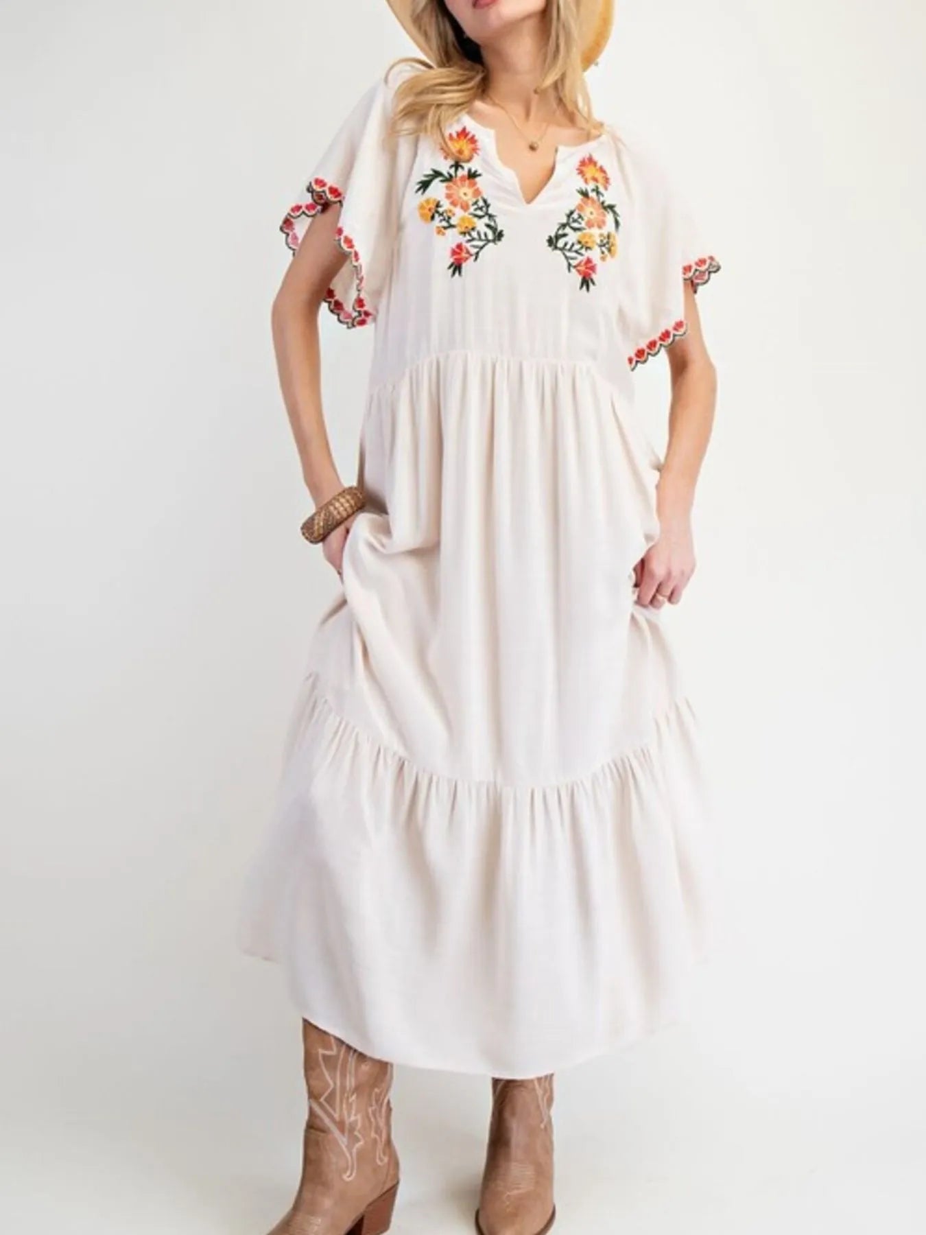Midi Dress Floral Embroidered Notched Flutter Short Sleeve Ruffled Oversized 951b1fb5-8c82-4591-9b5b-08f9d020c2f2-Max-Origin Trendsi