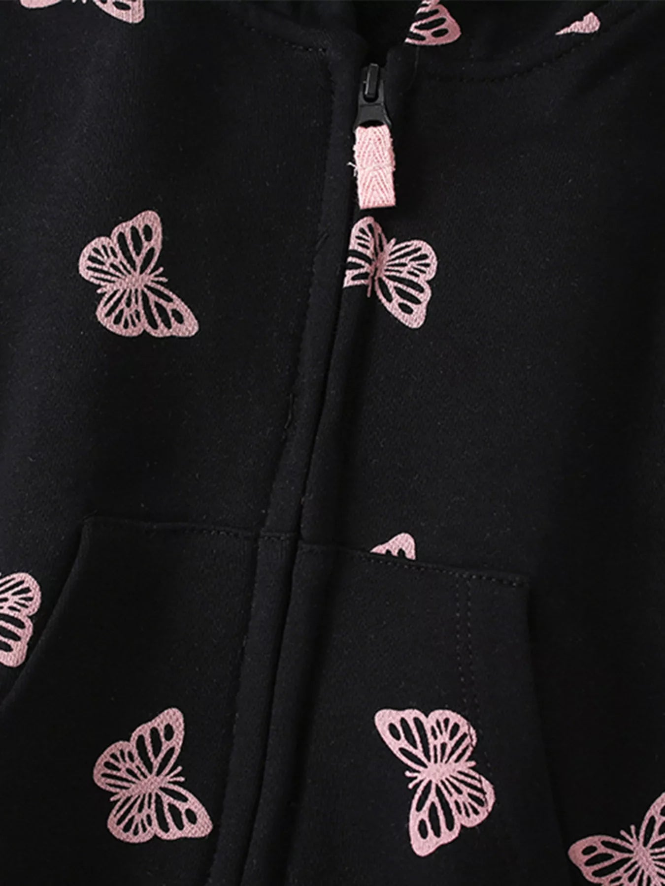 Girl's Hoodie Black Children's Pink Butterfly Zip-Up Long Sleeve 951faa8e753e4dd09fac1d46e6e8edb3-Max-Origin Trendsi