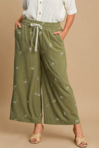 Umgee Linen Blend Pants Bow Embroidered Yellow Green Drawstring Wide Leg 95241f43-da5d-4aeb-bbb4-d609fc1c349e-Max Trendsi