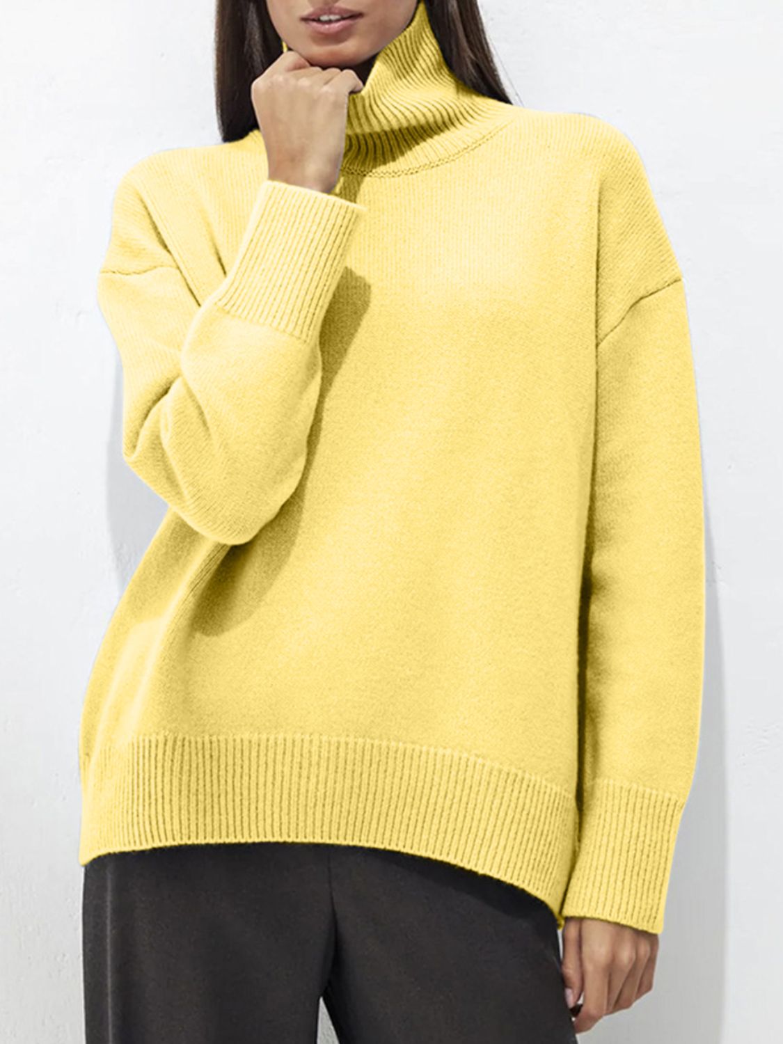 Turtleneck Women Sweater Basic Solid Oversized Long Sleeve Soft Knit Acrylic