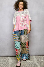 POL Floral Blouse Candy Pink Patchwork Lace Accent Short Sleeve Top 95312e06-16b1-40b7-8c71-b09b8c90163c-Max-Origin Trendsi