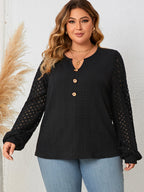 Honey Plus Size Openwork Notched Button-Front Blouse