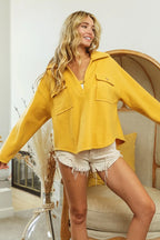 BiBi Sweatshirt Mustard Cotton Blend Fleece Collared with Flap Pockets Top 95378760164e4b1b912f06e3371d861b-Max-Origin Trendsi