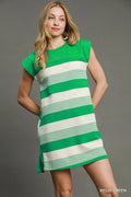 Umgee Mini Dress Striped Green French Terry Side Slit Short Sleeve KELLY GREEN 953e7578-a3cc-4569-8feb-51c7bed97be7-Max-Origin Trendsi