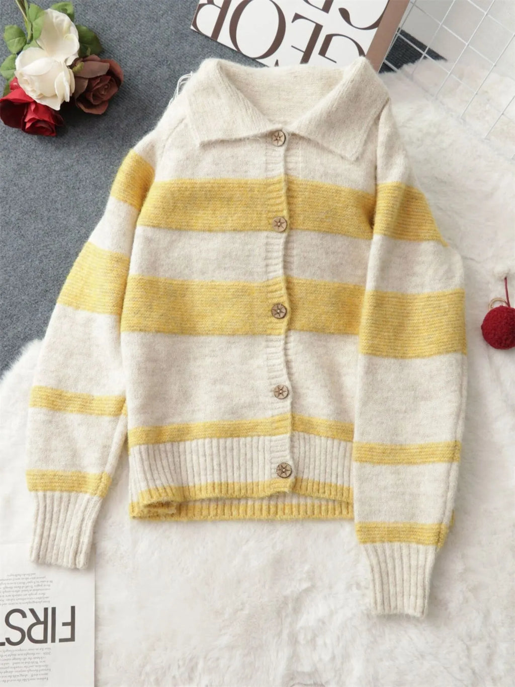 Women's Cardigan Striped Button-Up Cozy Soft Long Sleeve 953fdc8bcd6340e3a05e737079936821-Max-Origin Trendsi