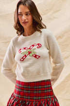 SO ME Christmas Women's Sweater Candy Cone Ivory Red Cropped Pulover 95584f08-3daf-4cbd-a3d5-1a13bddb7281-Max-Origin Trendsi