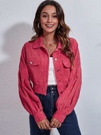 Cropped Jacket Women's Button Down Collared Long Sleeve with Flap Pockets 955fe3be-699c-452e-9fcb-2e9c9b80cccf-Min Trendsi