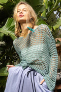 POL Knit Top Openwork Dusky Teal Side Slit Long Sleeve Cover Up DUSKY TEAL 9565bf52-7ac2-4b35-b2e3-1b8acb1575b1-Max Trendsi