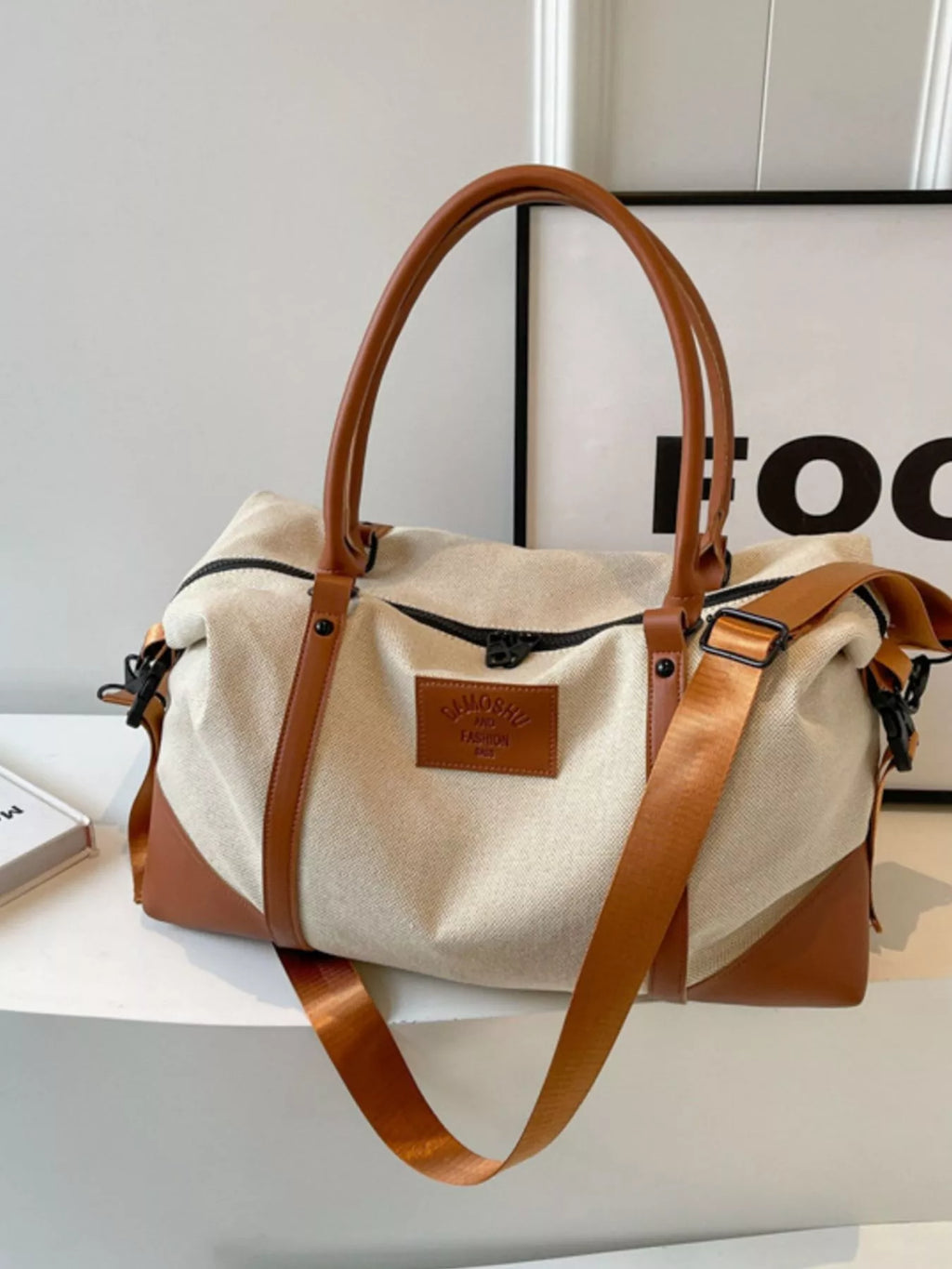 Travel Bag Canvas Leather Trim Large Handbags 95686265-89b1-4fe2-aec3-33b8f1125dce-Max-Origin Trendsi