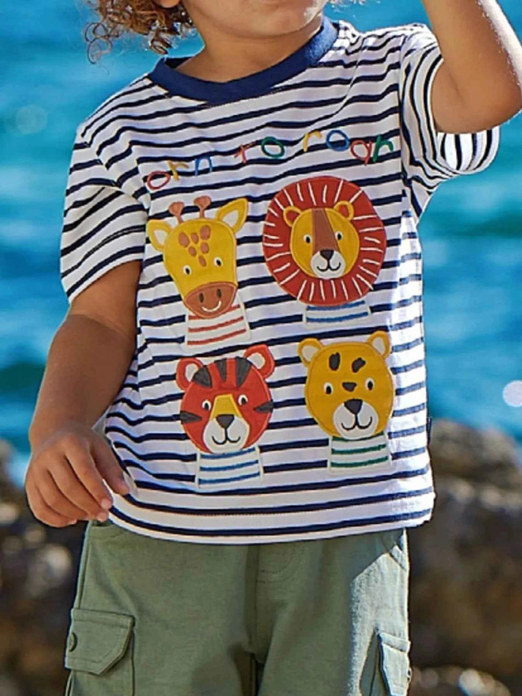 Boy's T-Shirt Cotton Striped Multicolor Animal Crew Neck Short Sleeve Top Multicolor 9568b28f-8b0f-461f-a7f4-3b4b323e637d-Max-Origin Trendsi