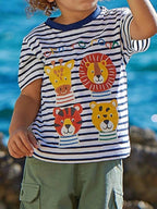 Boy's T-Shirt Cotton Striped Multicolor Animal Crew Neck Short Sleeve Top Multicolor 9568b28f-8b0f-461f-a7f4-3b4b323e637d-Max-Origin Trendsi