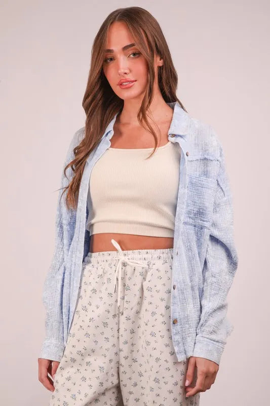 Plus Size Mineral Washed Gauze Shirt