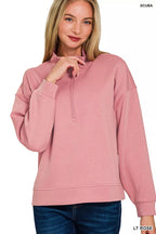 Zenana Jogger Set Light Rose Scuba Half Zip Pullover and Pants for Woman 95925edd144745269c1868d5cd907d5f-Max-Origin Trendsi