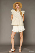 Umgee Blouse Eyelet Embroidered Ruffle Beige Natural Short Sleeve Top NATURAL 95b9533c-c162-411c-abbb-87694962b461-Max-Origin Trendsi