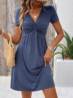 Casual Mini Dress Twist Front V-Neck Short Sleeve 95ce45ead6e248bdad30856fad5c3a90-Max-Origin Trendsi