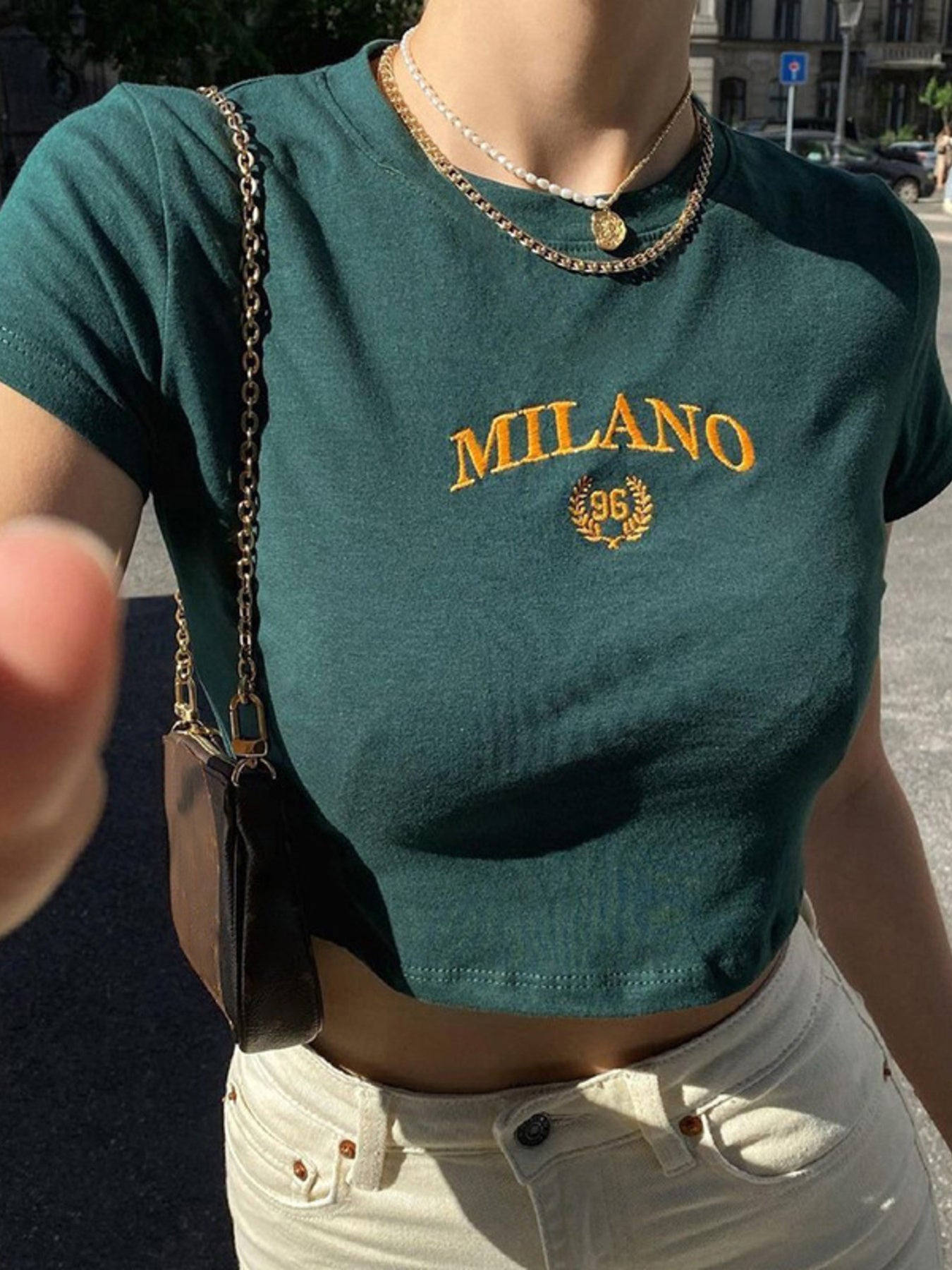 Embroidered Letter Cropped T-Shirt