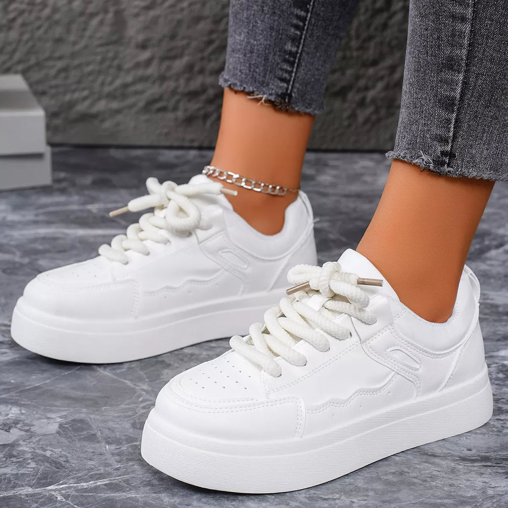Women's Sneakers Round Toe Platform Mid Heels Casual Shoes White 95d5121673894dbbabeec7431dda0a2c-Max-Origin Trendsi
