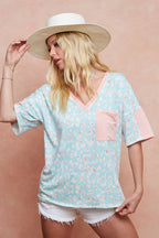 BiBi T-Shirt Mint Pink Multi Color Leopard Printed French Terry Pocketed Top 95d79d5fd7bc413cb7d4ea9797311ab4-Max-Origin Trendsi