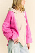 Davi & Dani USA Pink Cardigan Woolen Blend Side Slit Open Front Long Sleeve 95d80dea-ecaa-464c-ae7a-dd46f8a935cd-Max Trendsi