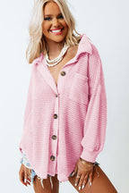 Waffle-Knit Women Shirt Collared Neck Long Sleeve Pocketed Single Breasted 95e2cb03-1f35-4b38-8ed7-4bd01d6f32eb-Max Trendsi
