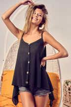 BiBi Cami Top Popcorn Waffle Black Knit with Buttoned Front Oversized 95eb1f411bc04d05b9567dc396be128a-Max-Origin Trendsi