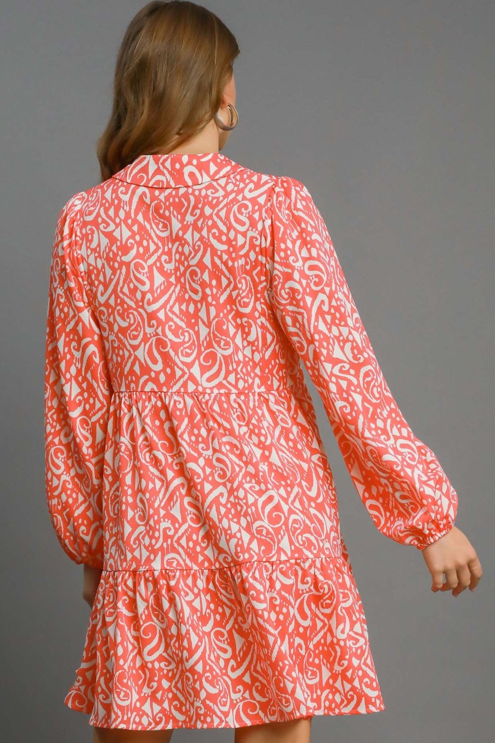 Umgee Mini Dress Coral Mix Two Tone Print Balloon Sleeve Tiered 95ee5000-843a-42ff-9f80-9004c9188a93-Max Trendsi