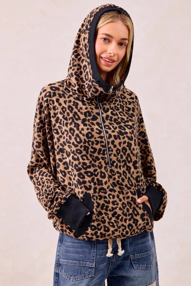 BiBi Leopard Print Hoodie Womens Waffle Half Zip Up With Pockets 95fa68b3623c4bc69cc38b9f8a4aa729-Max-Origin Trendsi