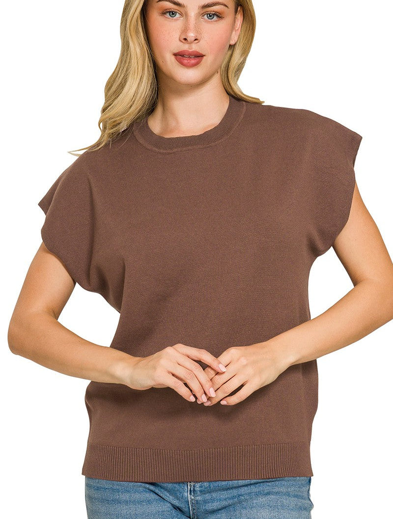 Zenana Viscose Round-Neck Short-Sleeve Sweater